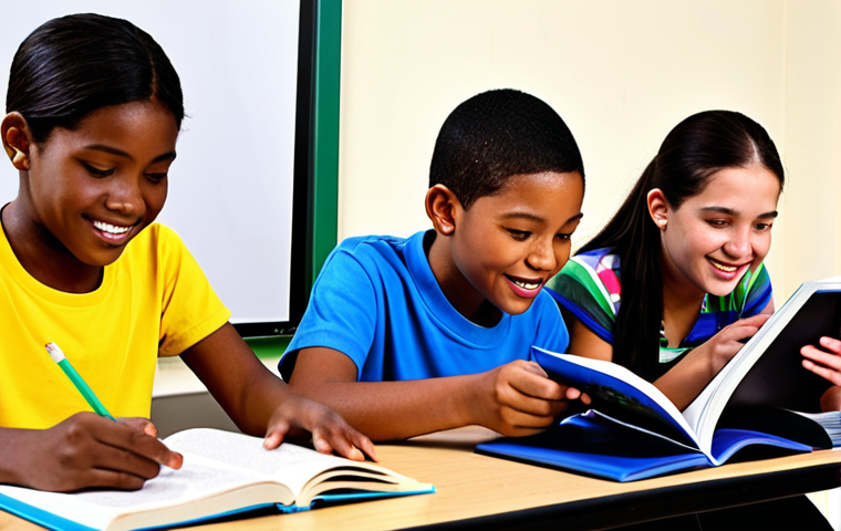 **
A vibrant scene depicting a diverse group of students engaged in various learning activities (reading, using computers, participating in hands-on projects) within a local community education program. Emphasize the positive impact of education on their lives and futures, showcasing their enthusiasm and hope. Consider including elements that represent community support and parental involvement.
**