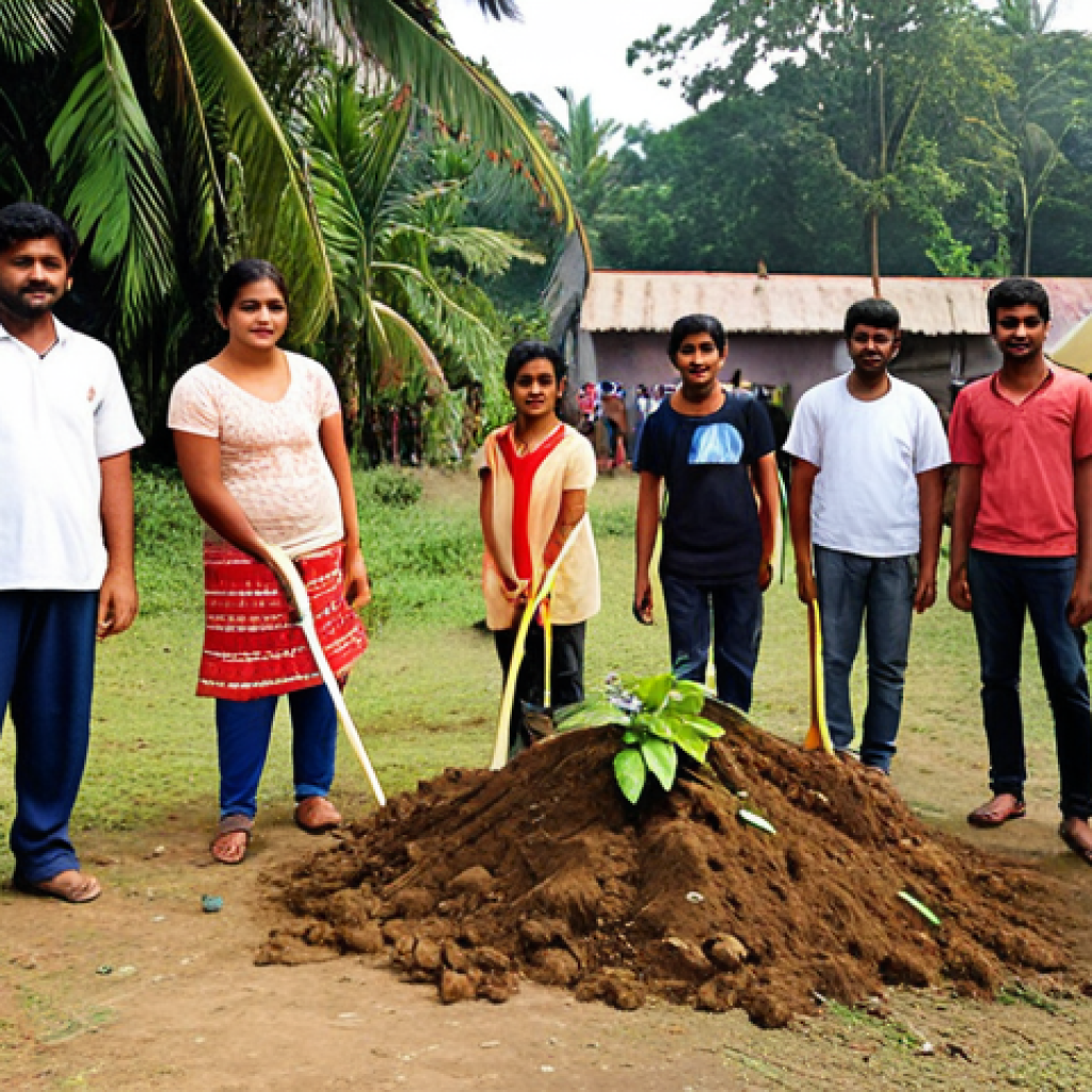 **Prompt 1: Community Self-Leadership and Collective Action**
    A vibrant scene of diverse Bengali community members, including determined young people and adults, actively engaged in a local improvement initiative. They are seen collaborating to clean up a park, plant saplings, or organize a neighborhood clean-up drive. The setting is an authentic Bengali village or town, with subtle traditional architectural elements. The image should convey a strong sense of personal responsibility, collective effort, and the hopeful beginning of positive change, with warm, inviting lighting.
