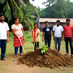 **Prompt 1: Community Self-Leadership and Collective Action**
    A vibrant scene of diverse Bengali community members, including determined young people and adults, actively engaged in a local improvement initiative. They are seen collaborating to clean up a park, plant saplings, or organize a neighborhood clean-up drive. The setting is an authentic Bengali village or town, with subtle traditional architectural elements. The image should convey a strong sense of personal responsibility, collective effort, and the hopeful beginning of positive change, with warm, inviting lighting.
