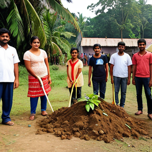 Home 14 **Prompt 1: Community Self-Leadership and Collective Action**
A vibrant scene of diverse Bengali community members, including determined young people and adults, actively engaged in a local improvement initiative. They are seen collaborating to clean up a park, plant saplings, or organize a neighborhood clean-up drive. The setting is an authentic Bengali village or town, with subtle traditional architectural elements. The image should convey a strong sense of personal responsibility, collective effort, and the hopeful beginning of positive change, with warm, inviting lighting.