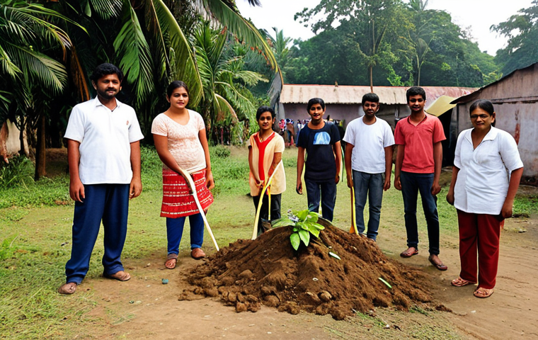 **Prompt 1: Community Self-Leadership and Collective Action**
A vibrant scene of diverse Bengali community members, including determined young people and adults, actively engaged in a local improvement initiative. They are seen collaborating to clean up a park, plant saplings, or organize a neighborhood clean-up drive. The setting is an authentic Bengali village or town, with subtle traditional architectural elements. The image should convey a strong sense of personal responsibility, collective effort, and the hopeful beginning of positive change, with warm, inviting lighting.