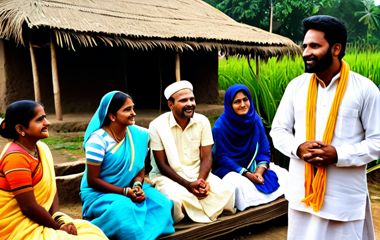 **

A confident community leader, fully clothed in a traditional Bengali outfit (e.g., sari or punjabi), addressing a group of people in a village setting. The scene should convey trust and engagement. Focus on positive facial expressions and a warm, inviting atmosphere. Perfect anatomy, correct proportions, professional lighting, safe for work, appropriate content, modest attire, family-friendly.

**