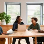 Home 20 친밀한 커뮤니티 형성을 위한 심리적 요소 - **Prompt:** A vibrant and bustling community center interior, filled with a diverse group of young a...