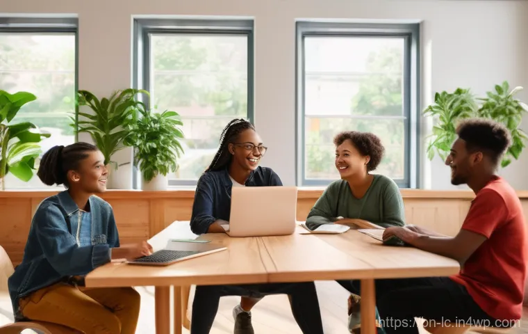 친밀한 커뮤니티 형성을 위한 심리적 요소 - **Prompt:** A vibrant and bustling community center interior, filled with a diverse group of young a...