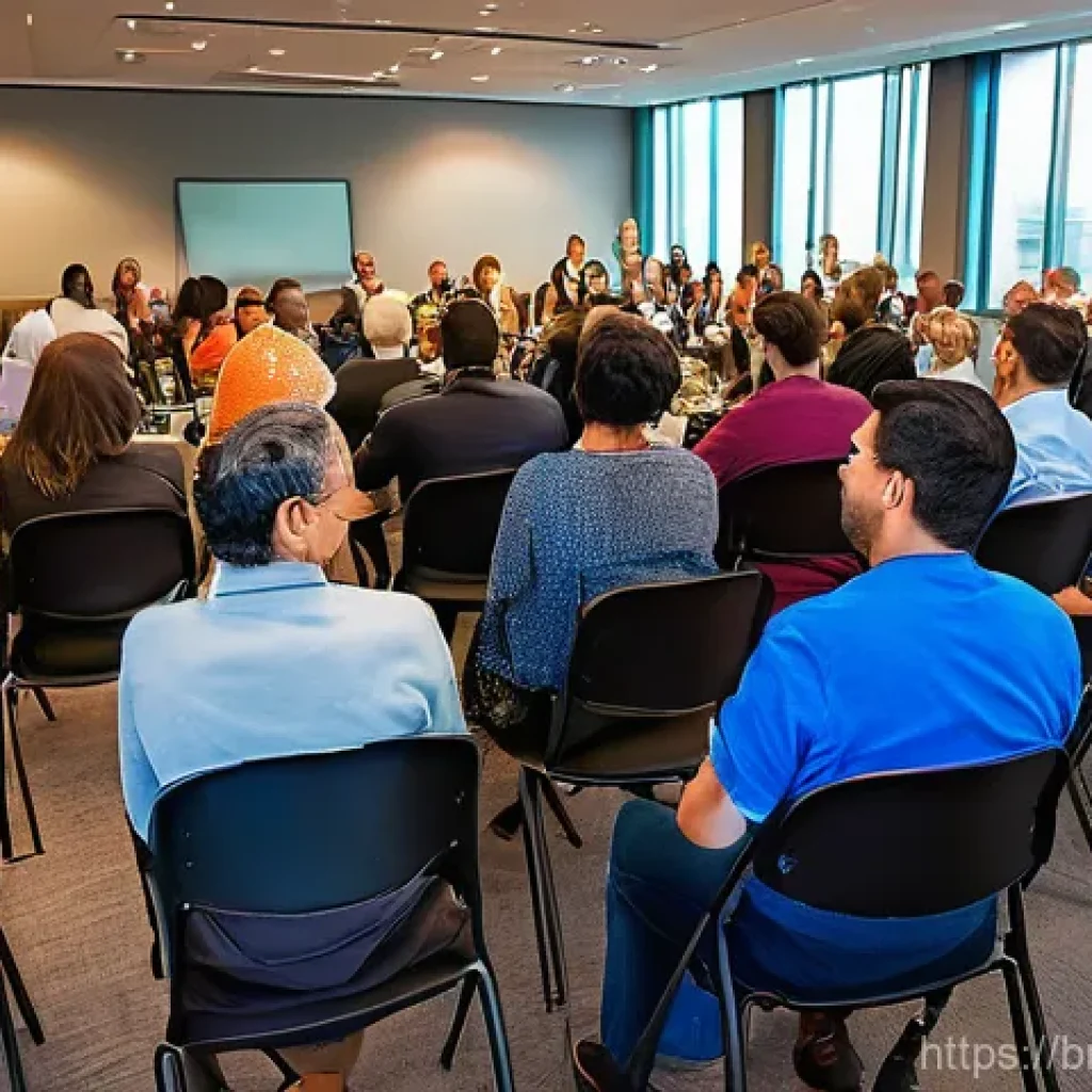 대화의 장을 여는 커뮤니티 이벤트 기획 - A vibrant community event bustling with diverse individuals of various ages and backgrounds. The set...