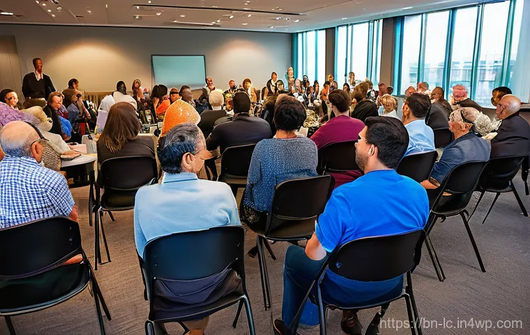 대화의 장을 여는 커뮤니티 이벤트 기획 - A vibrant community event bustling with diverse individuals of various ages and backgrounds. The set...