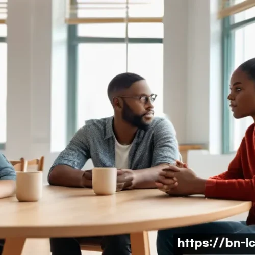 Home 28 커뮤니티 구성원 간의 신뢰 구축하는 법 - **Prompt 1: Openness and Shared Understanding**
"A diverse group of adults and young adults (ove...