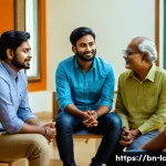 Home 21 커뮤니티 내 갈등을 피하는 소통 방법 - A diverse group of Bengali community members sitting in a bright, modern meeting room engaged in a r...